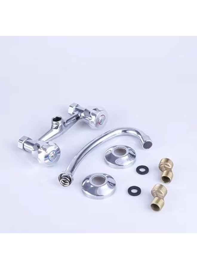 المفتاحة خلاط حوض مثبت على الحائط - صنبور ماء ساخن وبارد بمقبضين مع تدفق هواء مهوى بدون تناثر، فوهة بطول 22 سم، تشطيب كروم، خلاط من الفولاذ المقاوم للصدأ للمطبخ والحمام - Image 4